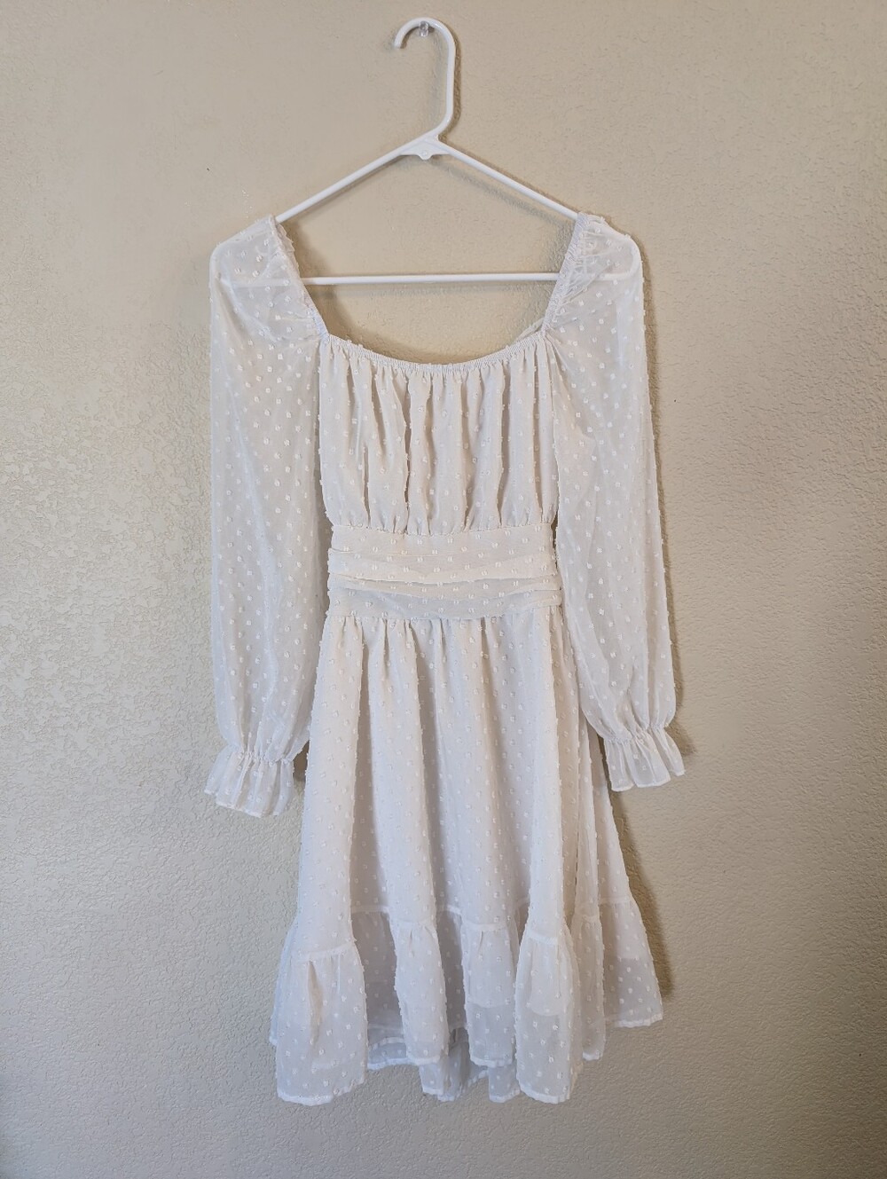 Girls' Cream Swiss Dot Puff Sleeve Dress Top